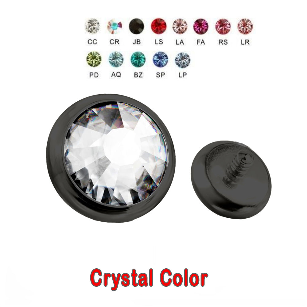 Black Steel Dermal Anchor Top mit Kristall - Stärke 1.2mm