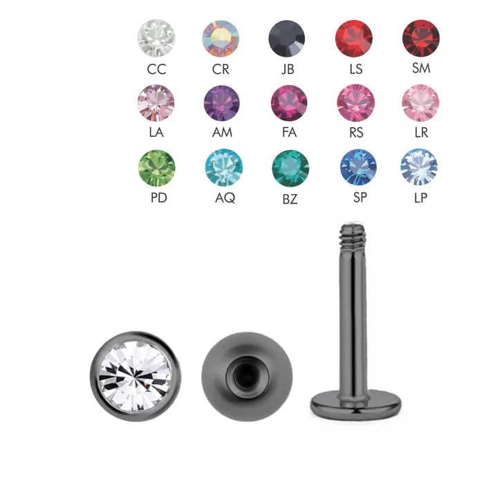 Black Steel Labret with crystal ball (3mm) - thickness 1.2mm