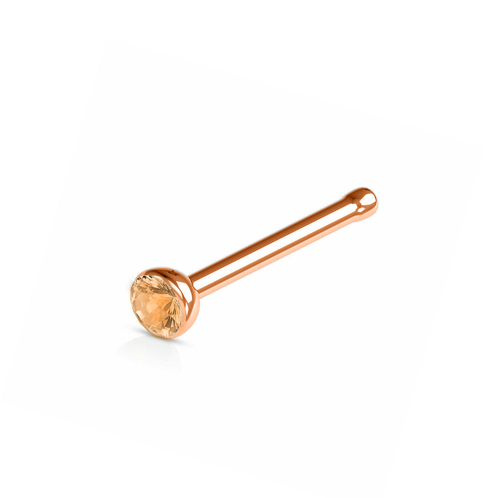 18K Rose Gold Steel Nasenstecker mit Kristall - LH Heller Pfirsich - Stärke 0.8mm Kristall 2mm