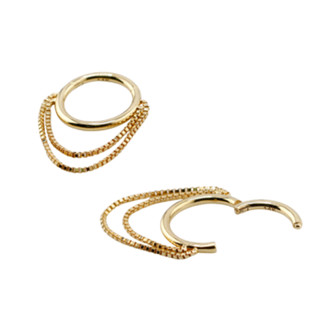 585er Echt-Gelbgold (14K) Segmentring Clicker mit Kettchen - Stärke 1.2mm Durchmesser 8mm