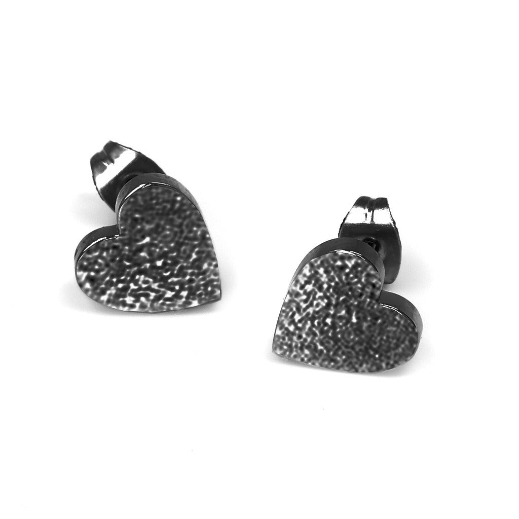 Black S. Steel Ohrstecker im Herz Design - 8mm/ Sand gestrahlt