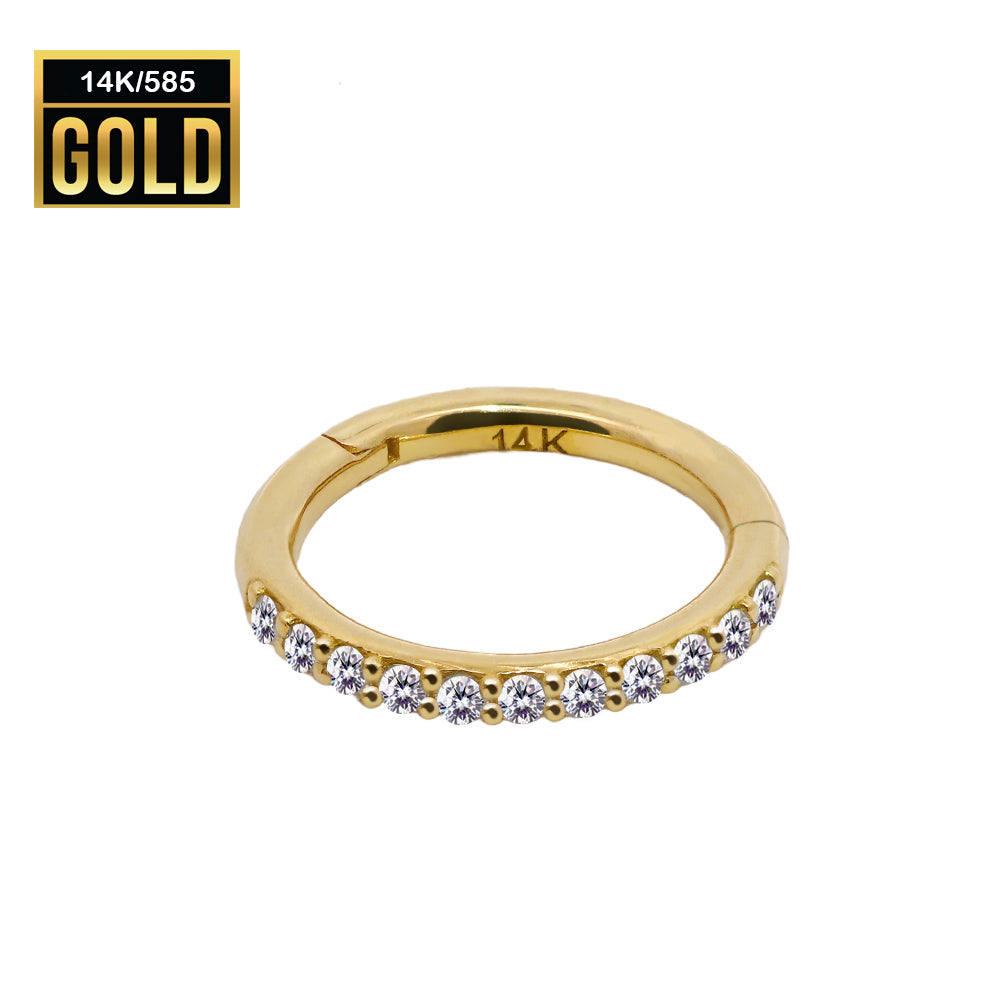 585er Echt-Gelbgold (14K) Segmentring Clicker mit Cubic Zirkonia - Stärke 1.2mm