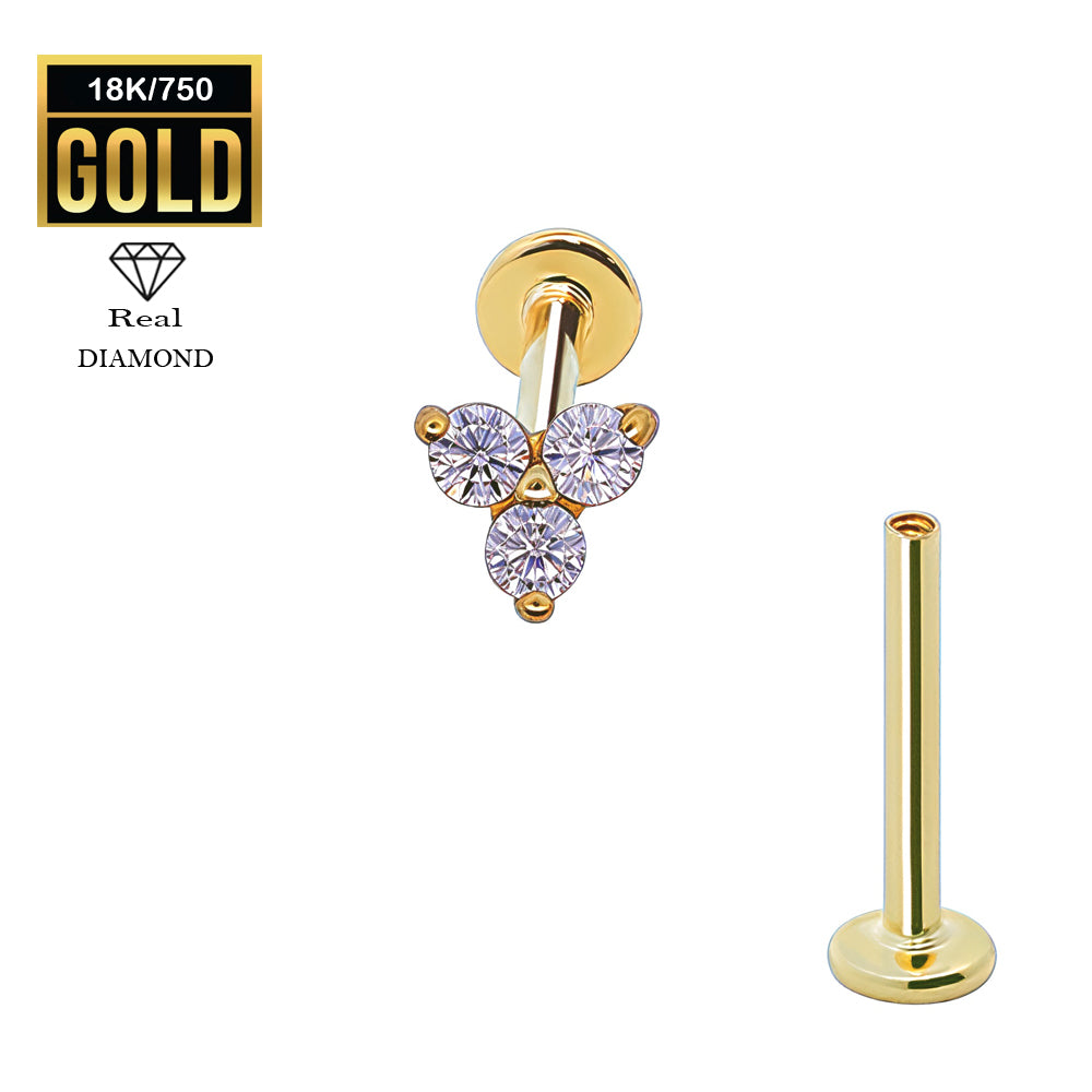 750er Echt-Gelbgold (18K) Labret mit Innengewinde und Diamanten - Stärke 1.2mm Länge 8mm