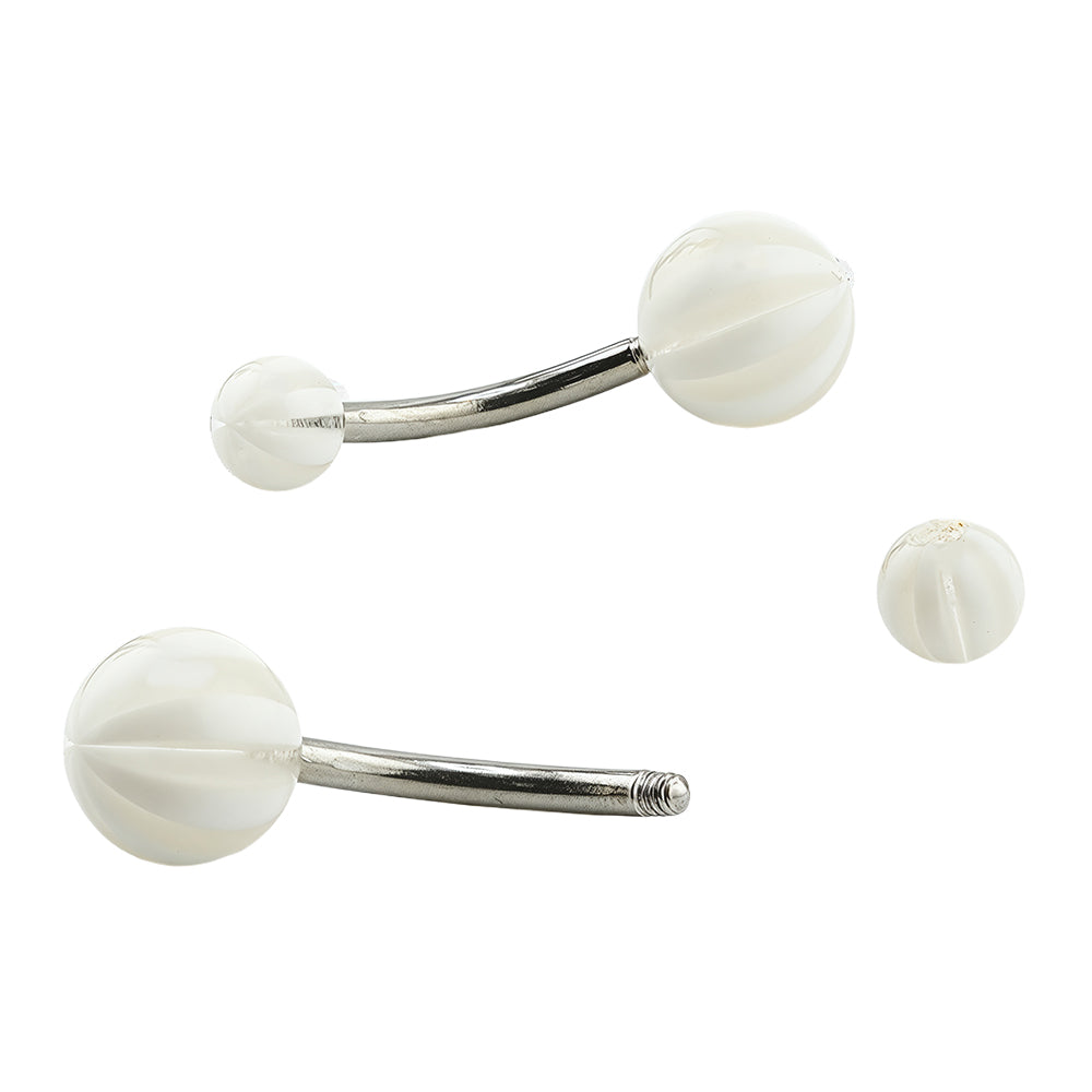 Steel Bauchnabel Banana mit Acryl Beach Balls (5+8mm)  - Transparent Weiss - Stärke 1.6mm Länge 10mm