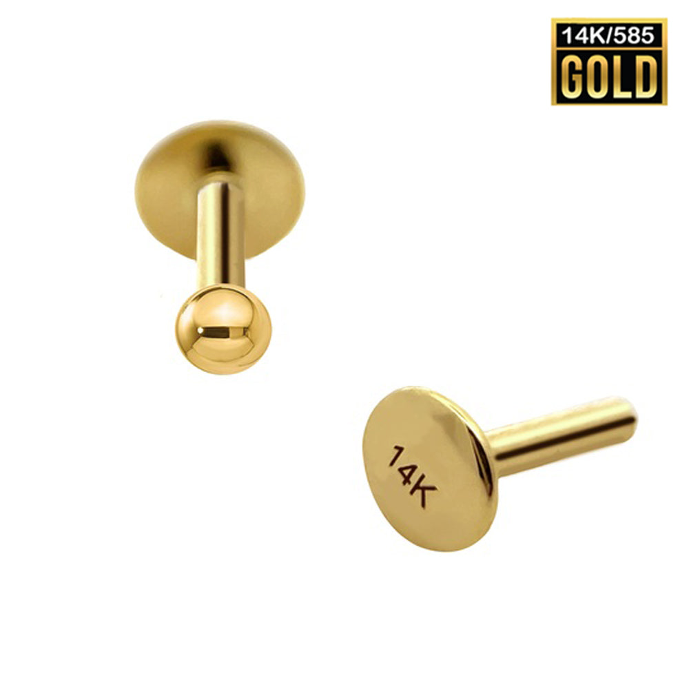 585er Echt-Gelbgold (14K) Labret mit Innengewinde und Kugel - Stärke 1.0mm