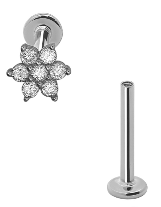 585er Echt-Weißgold (14K)Labret mit Innengewinde und synthetischen Diamanten im Blumen Design