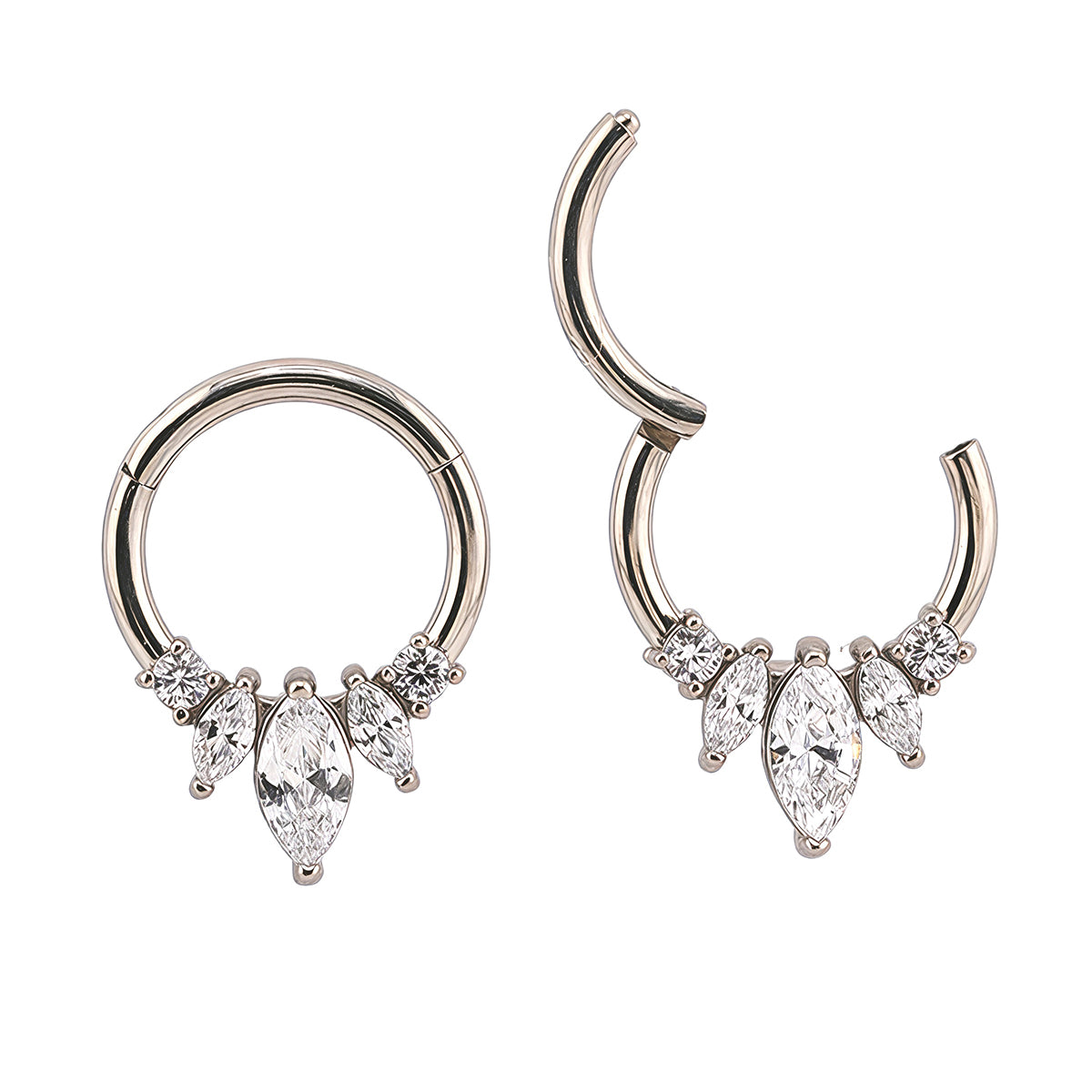 Steel 316L Segmentring Clicker im Marquise Design mit klaren Kristallen - Stärke 1.2mm