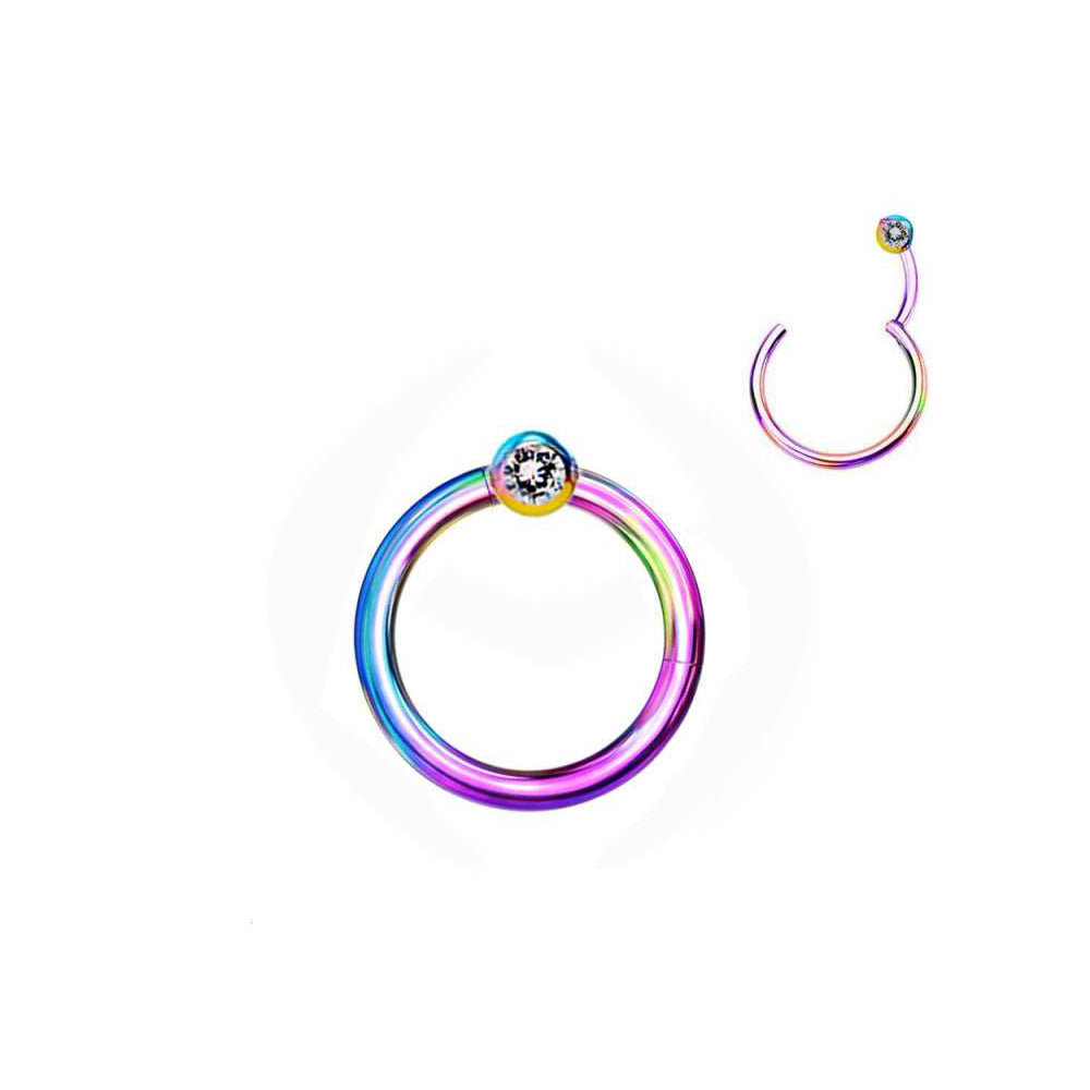 Rainbow Steel Segmentring Clicker mit Kristallkugel - CC Kristallklar