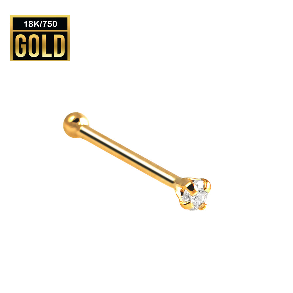 750 real yellow gold (18K) nose stud with zirconia crystal - crab setting