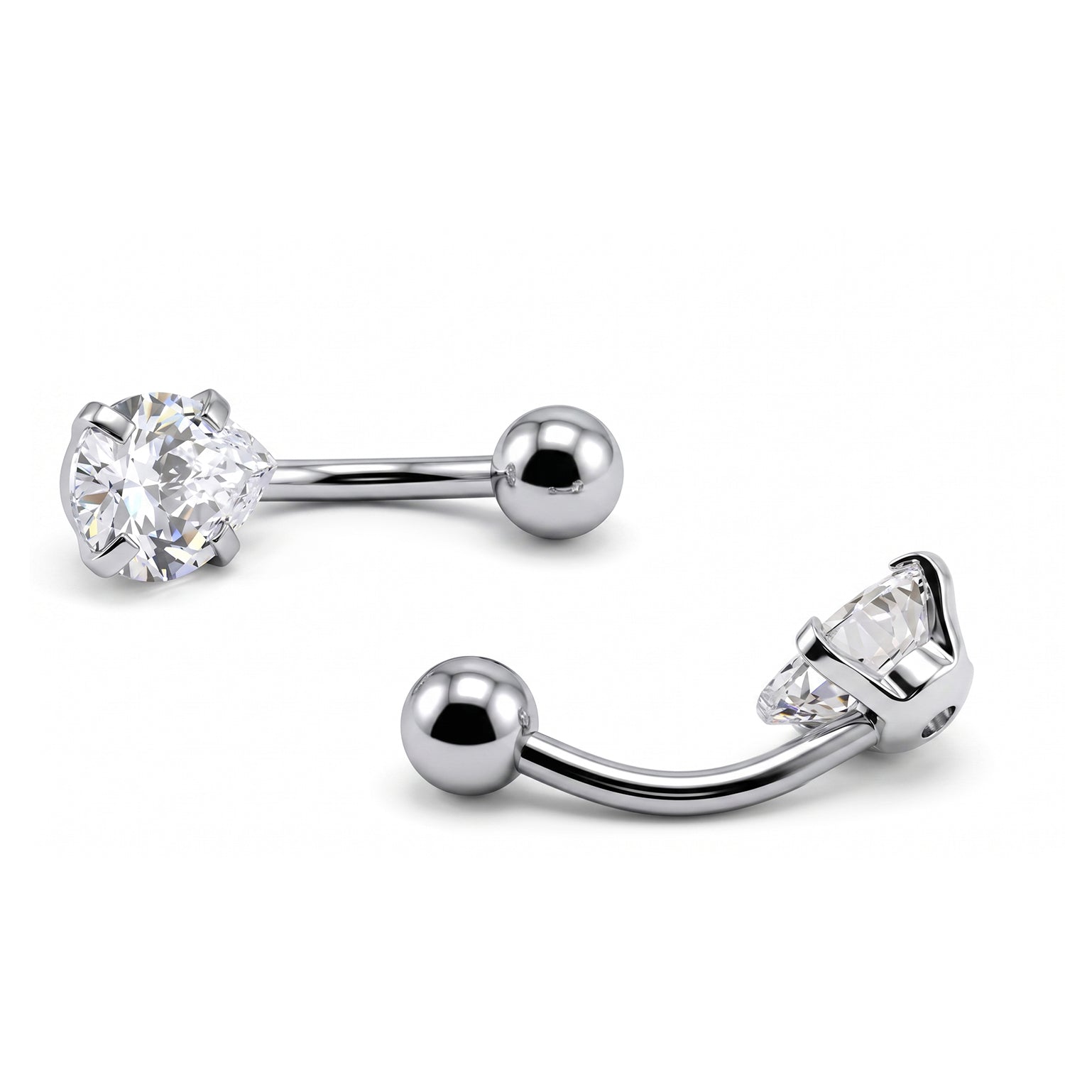 Steel 316L Bananabell with Prong Setted Drop Cubic Zirconia