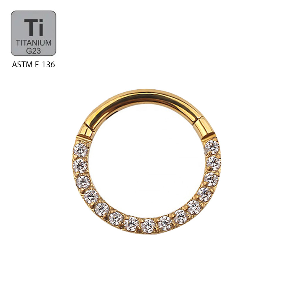 18K Gold Titan Segmentring Clicker mit Cubic Zirkonia Kristallen - Stärke 1.2mm