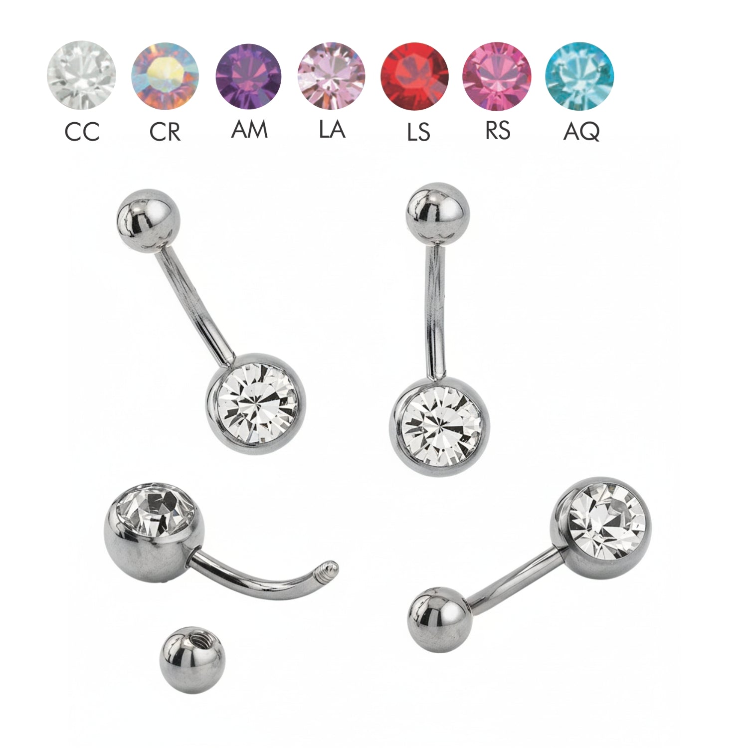 SONDERLÄNGEN - Steel 316L Bauchnabel Banana mit Kugeln (5+8mm) - Single Crystal - Stärke 1.6mm