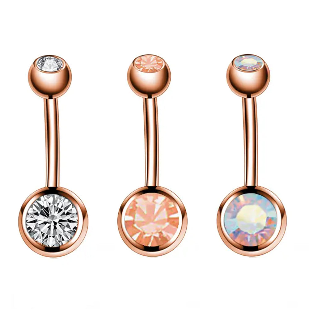 18K Rose Gold Steel Bauchnabel Banana mit Kugeln (5+8mm) - Double Crystal - Stärke 1.6mm