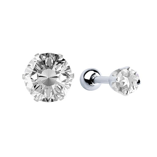 Steel 316L Ohr & Knopel Piercing mit rundem Zirkonia in Krabbenfassung - Kristallklar - Stärke 1.0mm Länge 8mm Zirkonia 3mm