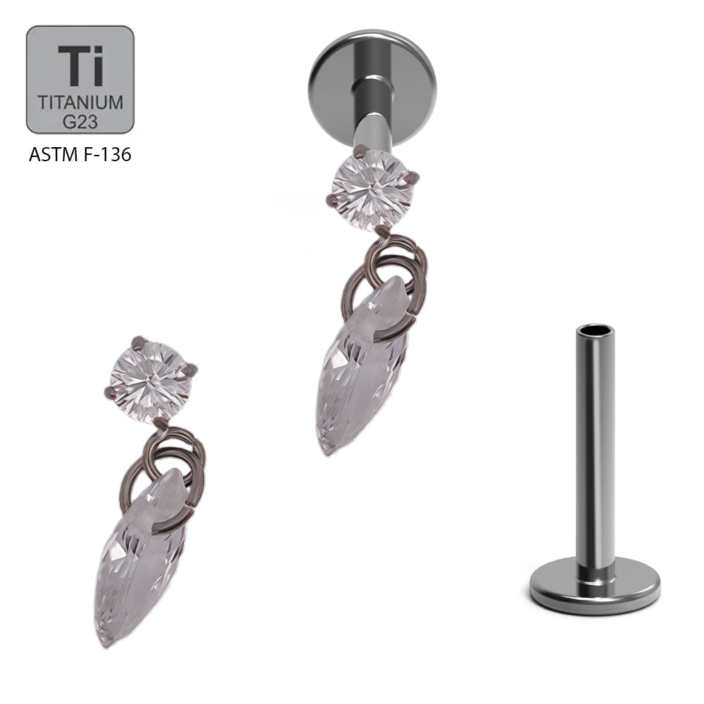 Titan G23 Labret mit Innengewinde mit Dangle und Zirkonia Design