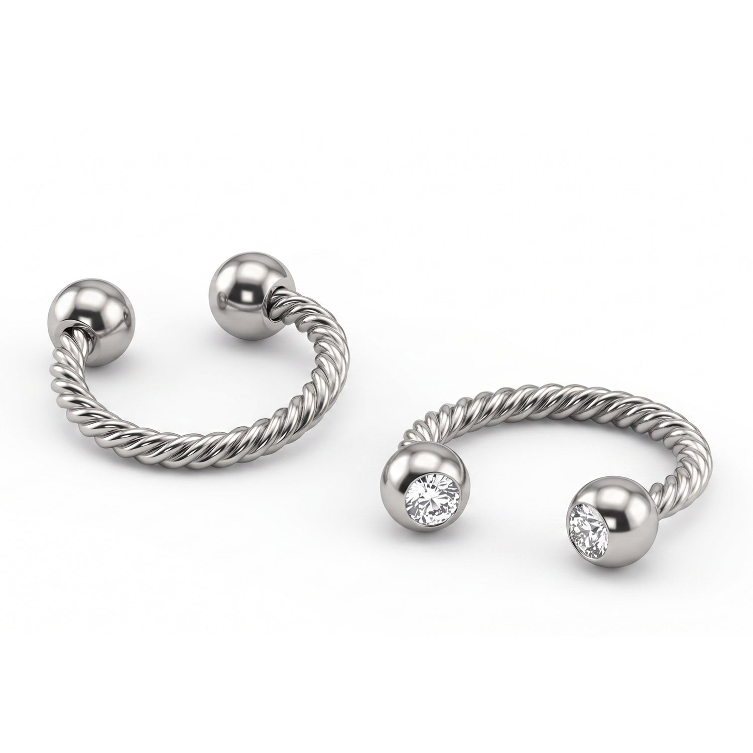 Steel 316L Twisted Circular Barbell with Crystal Screwball