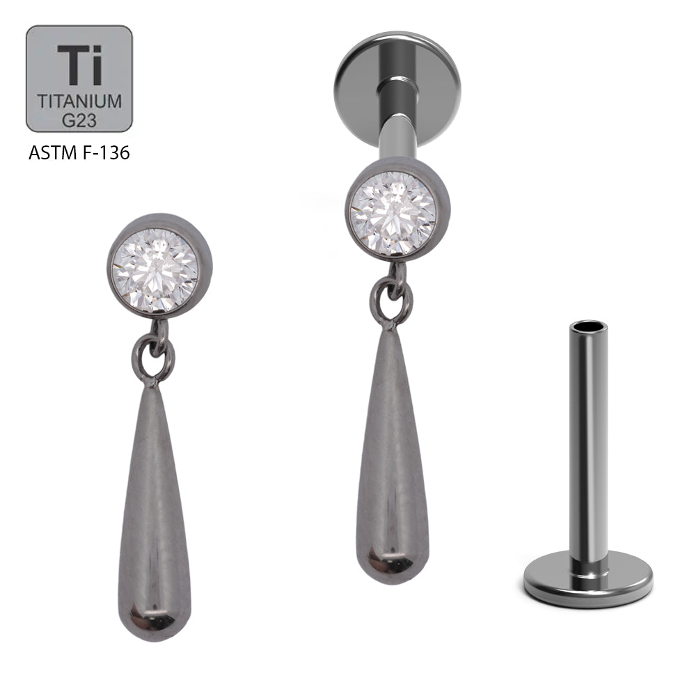 Titan G23 Labret mit Innengewinde mit Dangle und Zirkonia Design