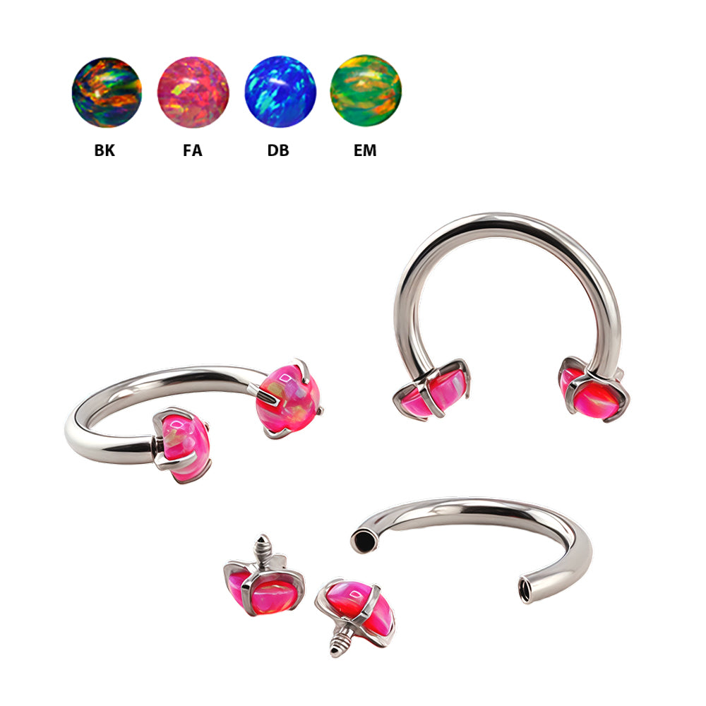 Steel 316L Circular Barbell mit Opal in Krabbenfassung und Innengewinde - Stärke 1.6mm