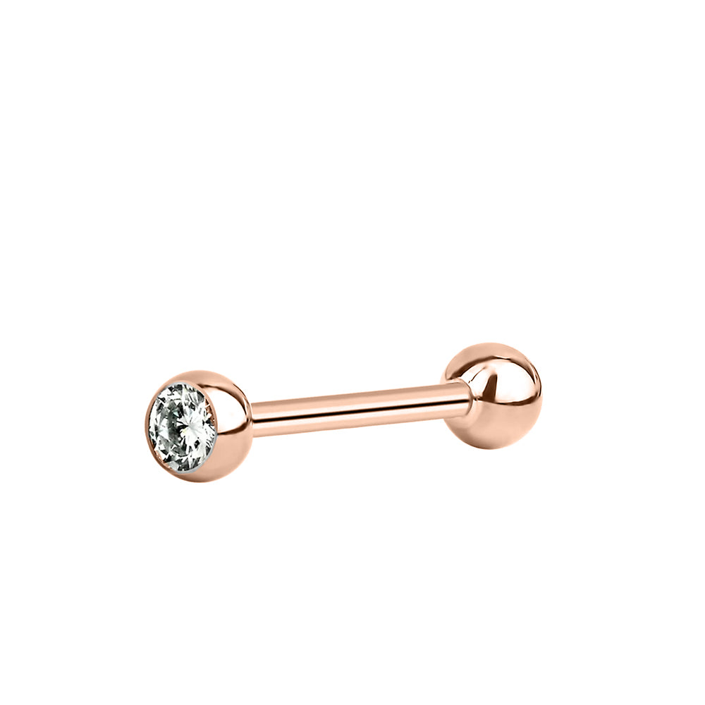 18K Rose Gold Steel Barbell mit Kugeln - Stärke 1.6mm/ Single Crystal
