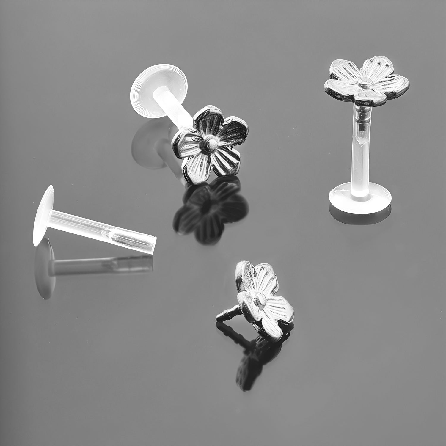 Push-In Bioflex Labret mit Steel Top im Blumen Design - Stärke 1.2mm