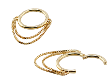 585er Echt-Gelbgold (14K) Segmentring Clicker mit Kettchen - Stärke 1.2mm Durchmesser 8mm