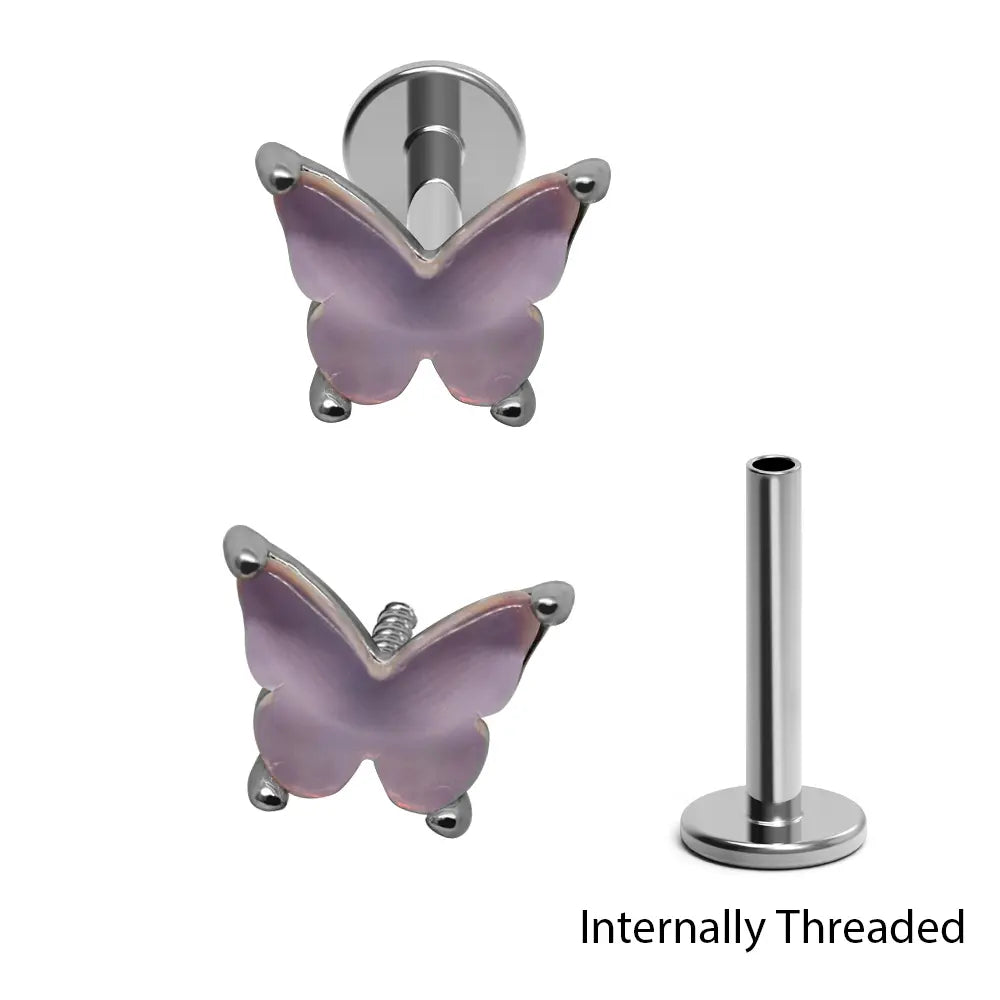 Steel 316L Labret mit Opal im Schmetterlings Design - Stärke 1.2mm Länge 8mm