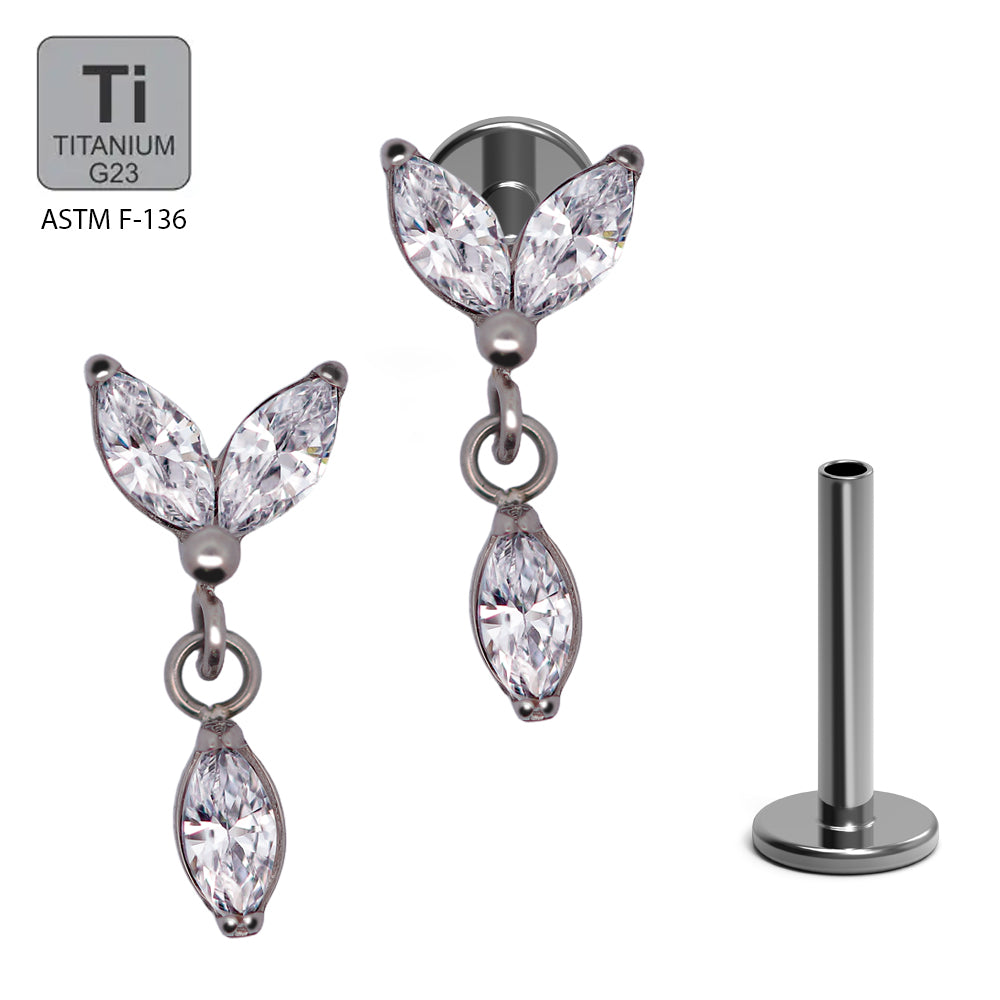 Titan G23 Labret mit Innengewinde mit Dangle und Zirkonia Design