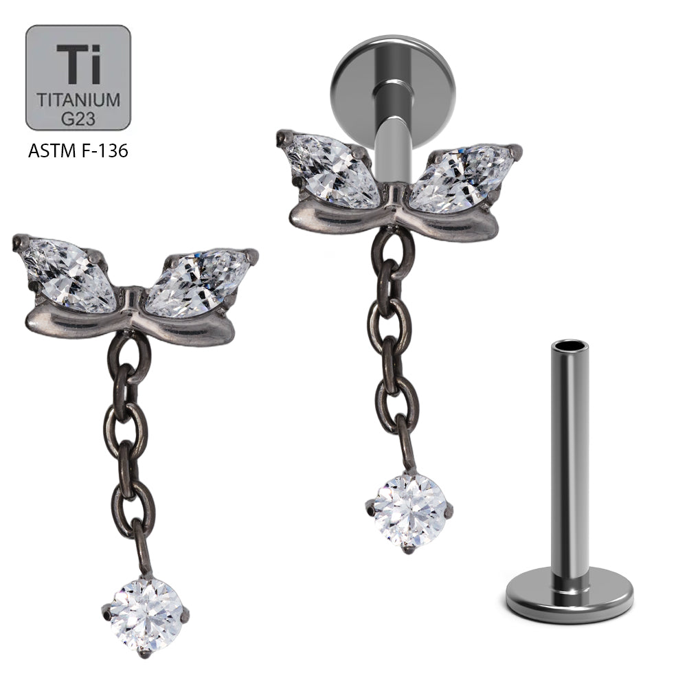 Titan G23 Labret mit Innengewinde mit Dangle und Zirkonia Design