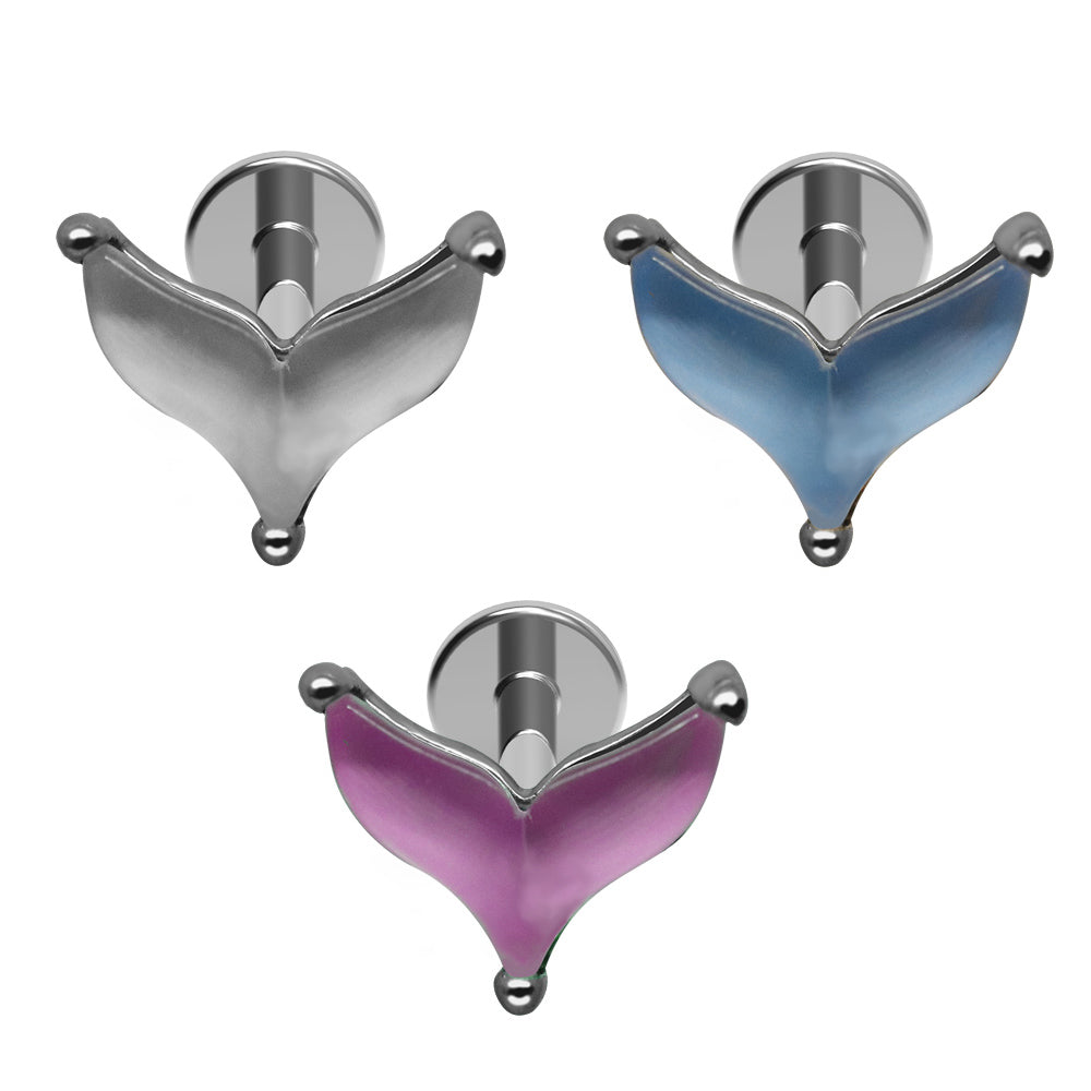 Steel 316L Labret mit Opal im  Fischflossen Design - Stärke 1.2mm Länge 8mm
