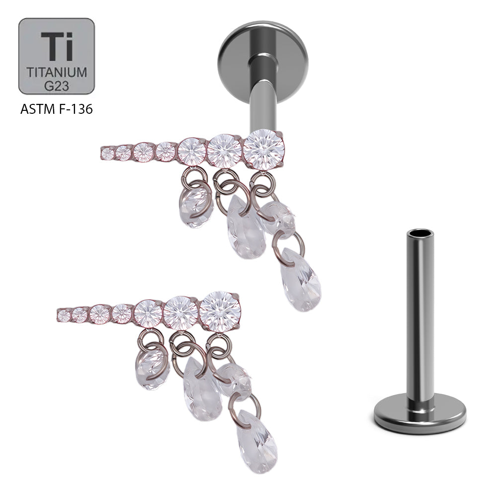 Titan G23 Labret mit Innengewinde mit Dangle und Zirkonia Design