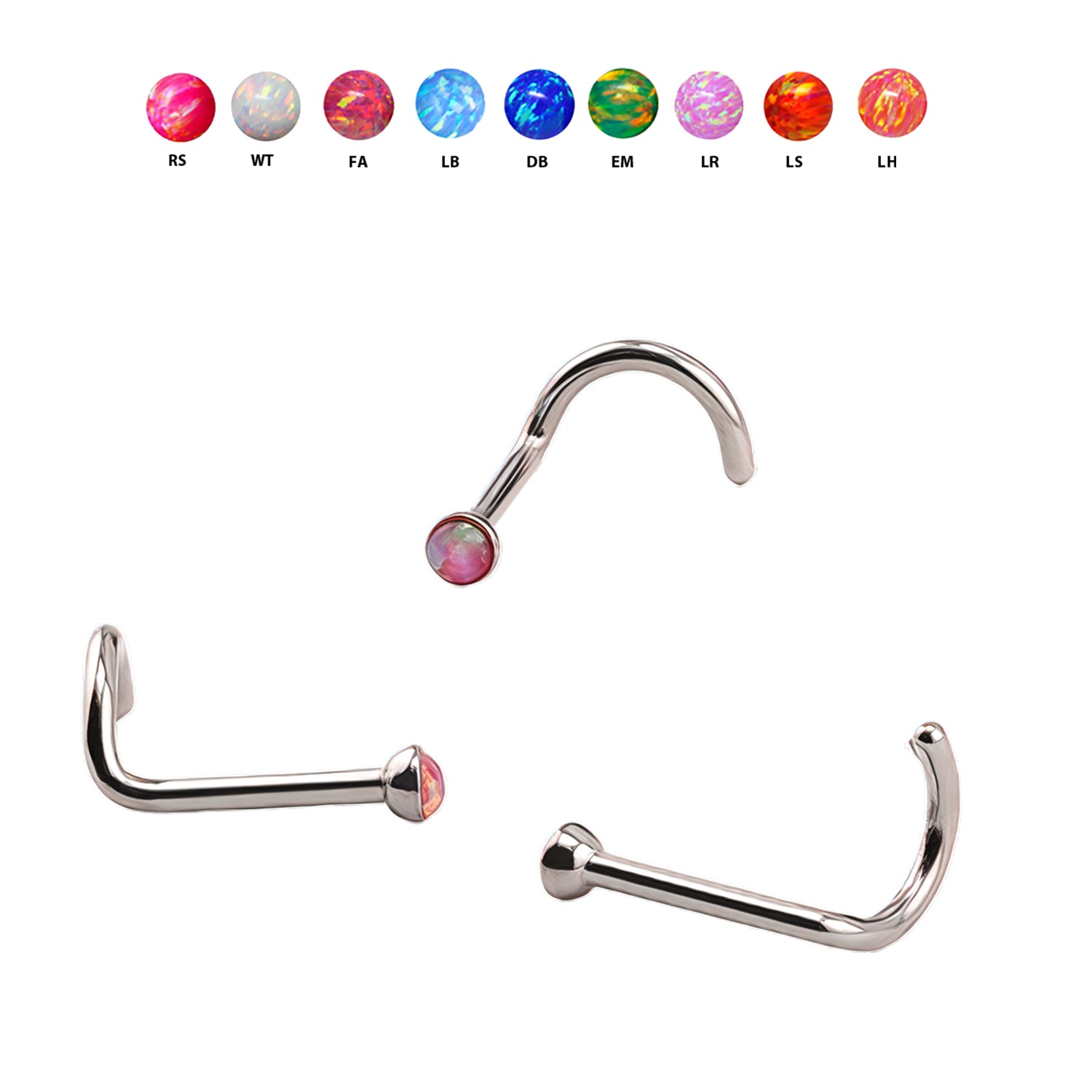 Steel 316L Nasenspirale mit Opal - Stärke 1.0mm Opal 2mm