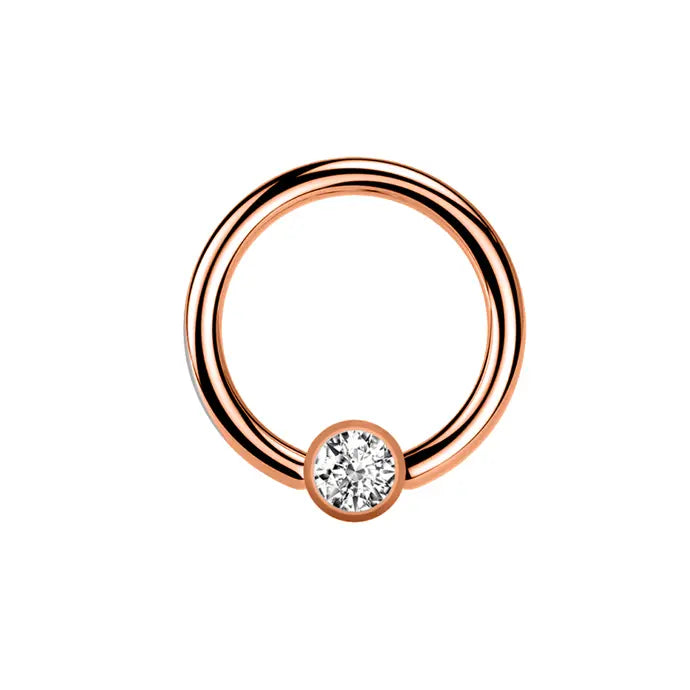 18K Rose Gold Steel BCR mit Kristall Klemmkugel - Stärke 1.6mm Kugel 5mm