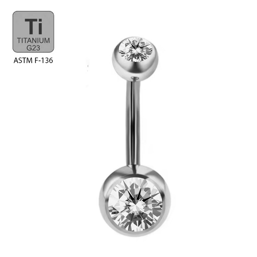 Titan G23 Bauchnabel Banana mit Kugeln (5+8mm) - Stärke 1.6mm - Double Cubic Zirconia (Non Big Stone)