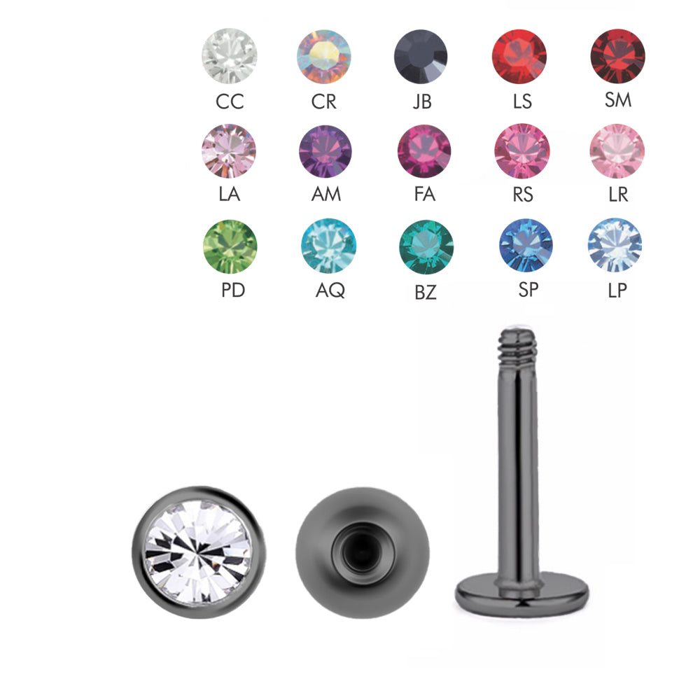 Black Steel Labret with crystal ball (2.5mm) - thickness 1.2mm