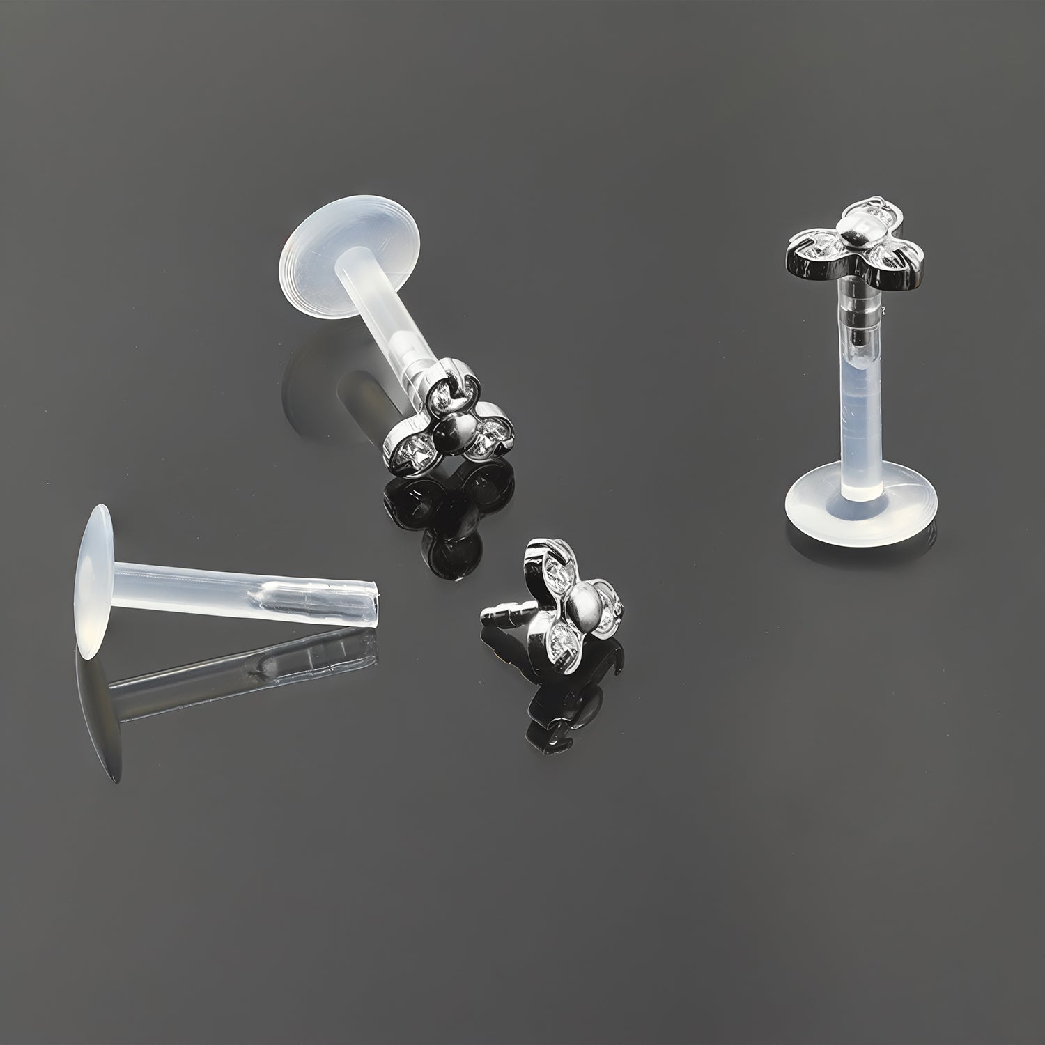 Push-In Bioflex Labret mit Steel Top im Kristall Design - Stärke 1.2mm