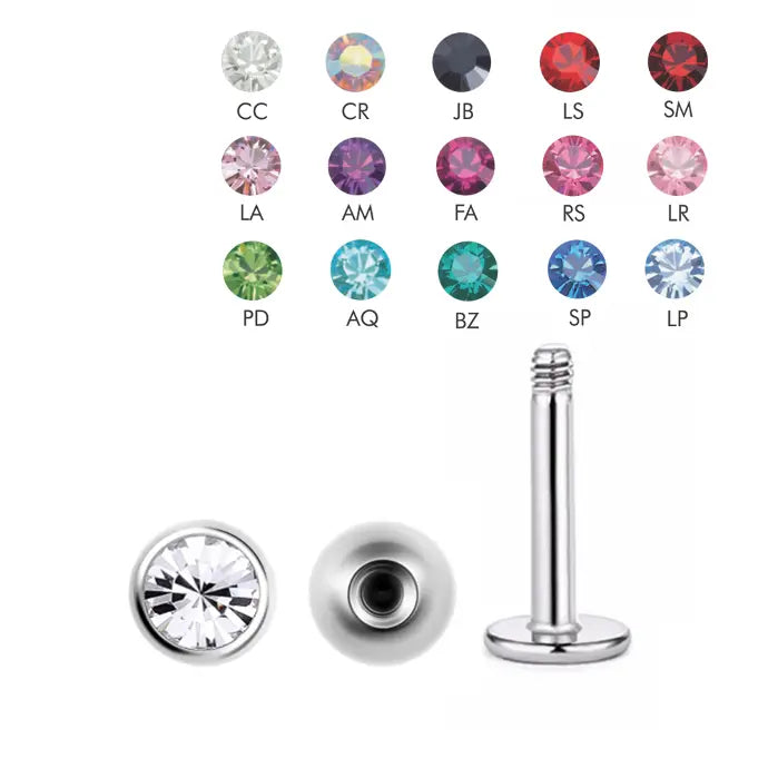 Steel 316L Labret mit Kristall Kugel (4mm) - Stärke 1.6mm