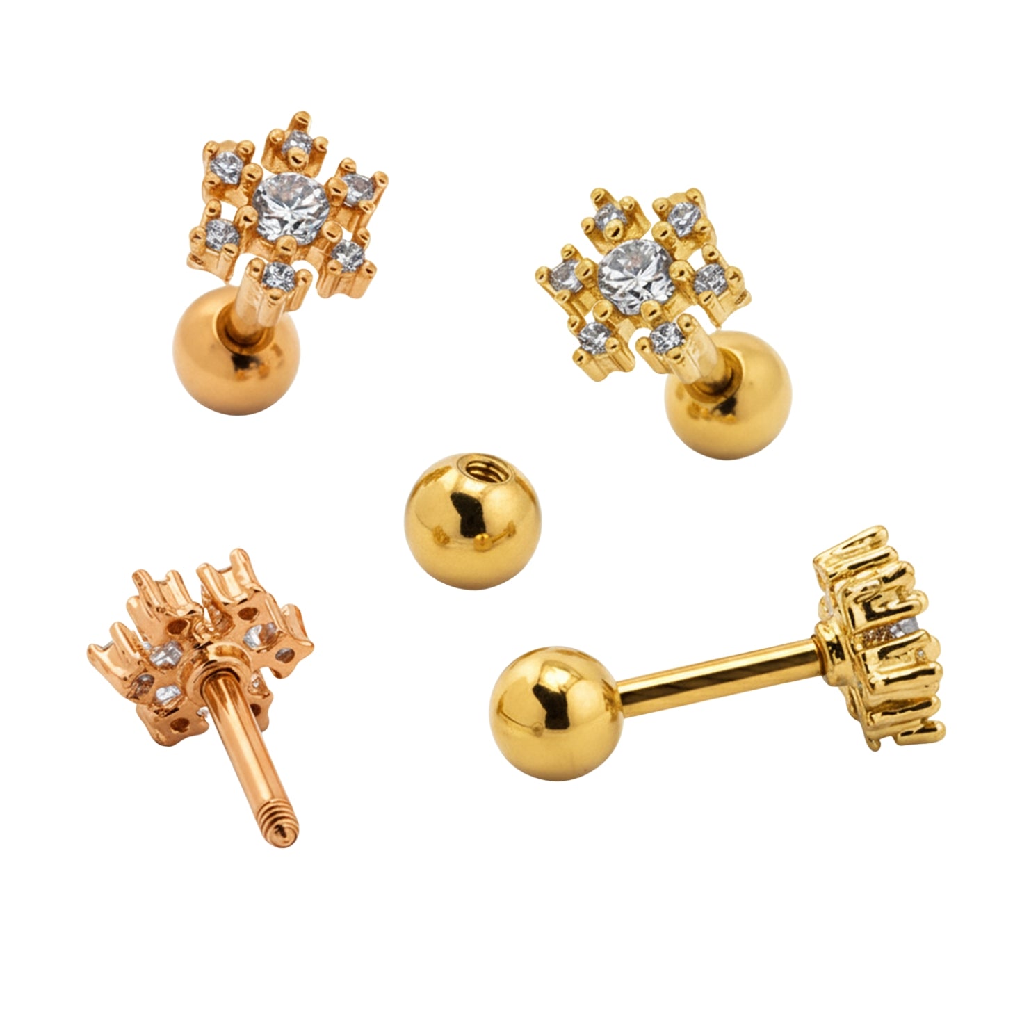 Steel 316L Barbell im Schneeflocken Design mit Kristallen - Kristallklar