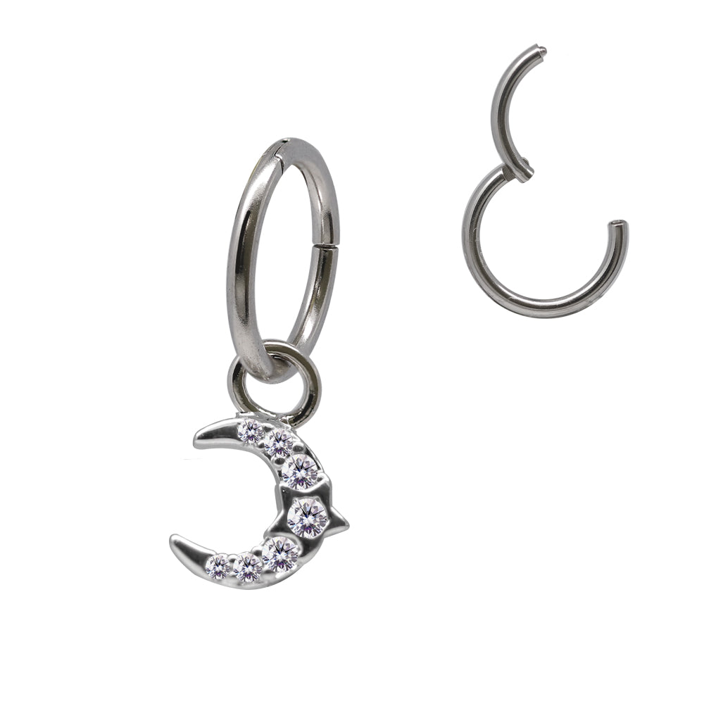 Steel 316L Segmentring Clicker mit Mond-Anhänger im Fashion Brass Design - Stärke 1.2mm