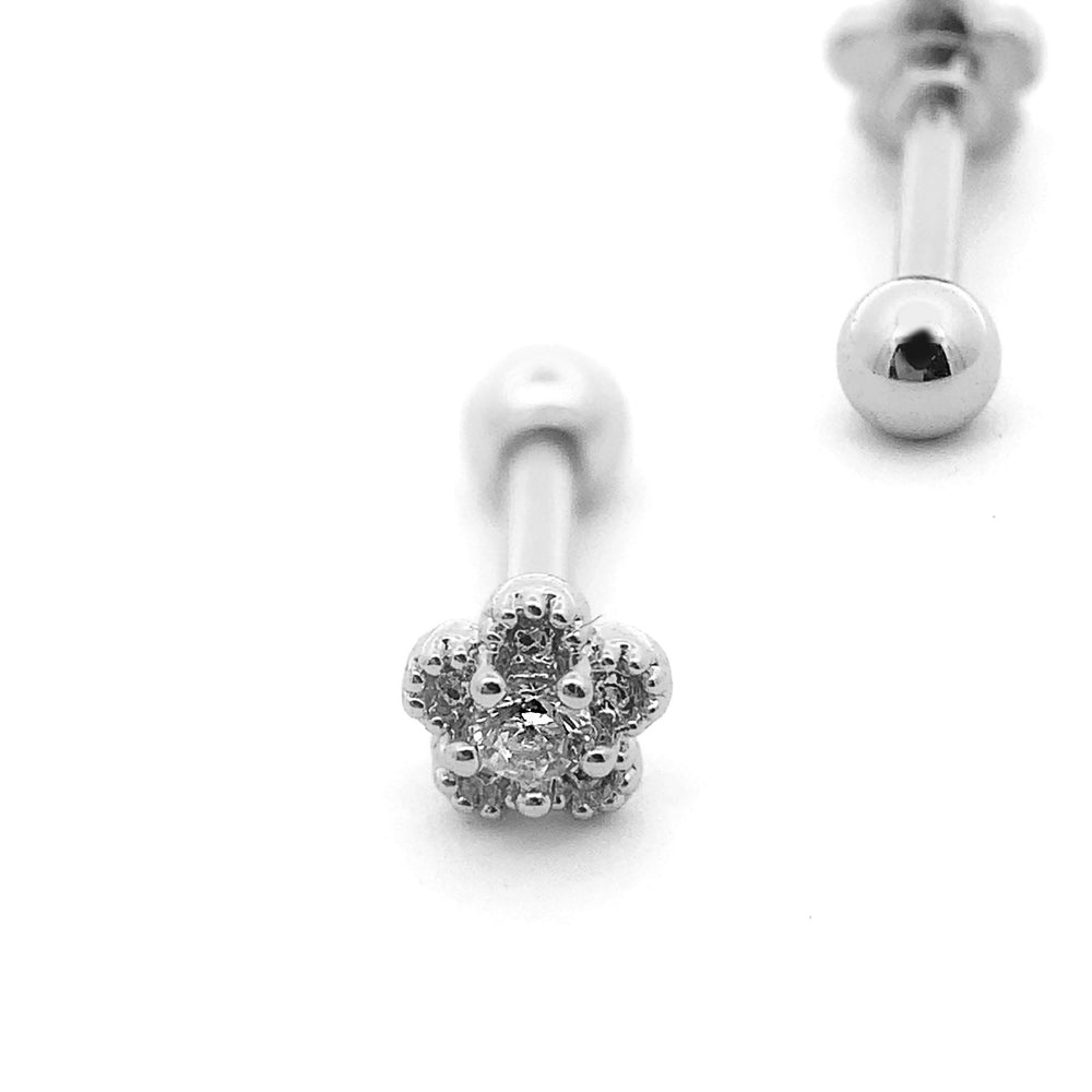 Steel 316L Barbell im Blumen Design mit Kristallen - Kristallklar