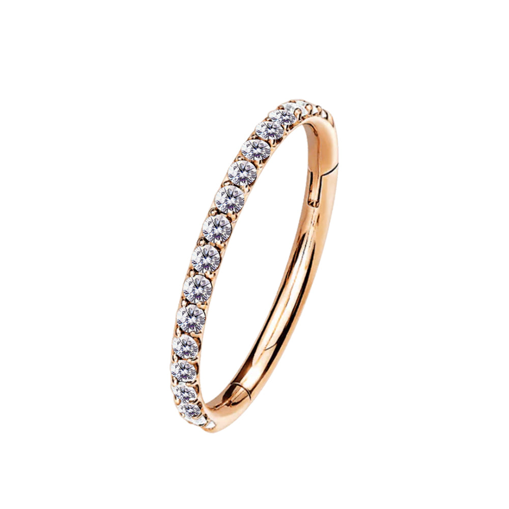 18K Rose Gold Steel Segmentring Clicker mit Kristallen - CC Kristallklar