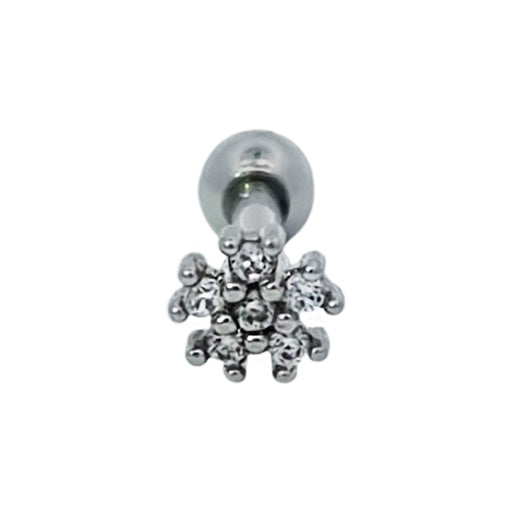 Steel 316L Barbell im Blumen Design mit Kristallen - Kristallklar