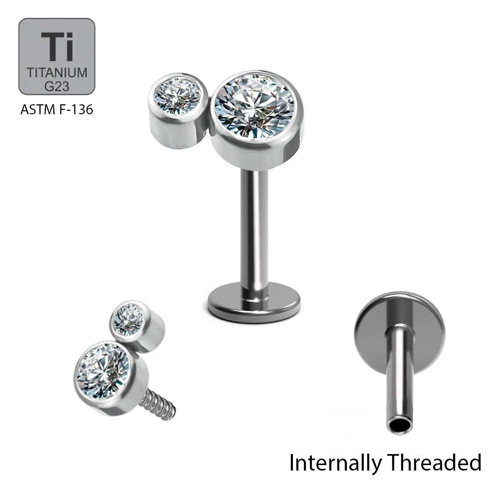 Titan G23 Labret mit Innengewinde und Cubic Zirkonia - Stärke 1.2mm Kristall 3+4mm