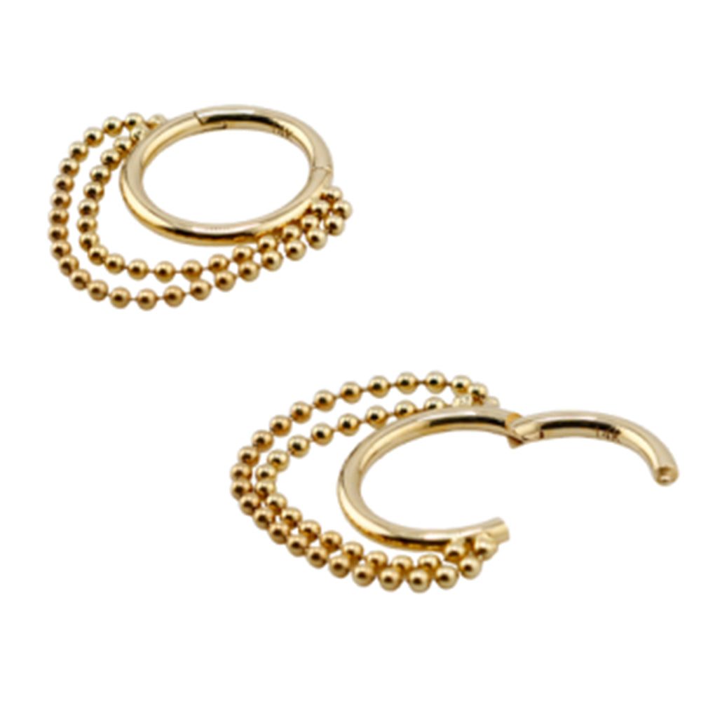 585er Echt-Gelbgold (14K) Segmentring Clicker mit Kettchen - Stärke 1.2mm Durchmesser 8mm