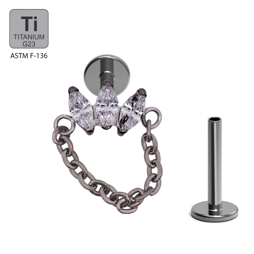 Titan G23 Hidden Helix/Rook Labret mit Kette und Marquise Zirconia - Innengewinde