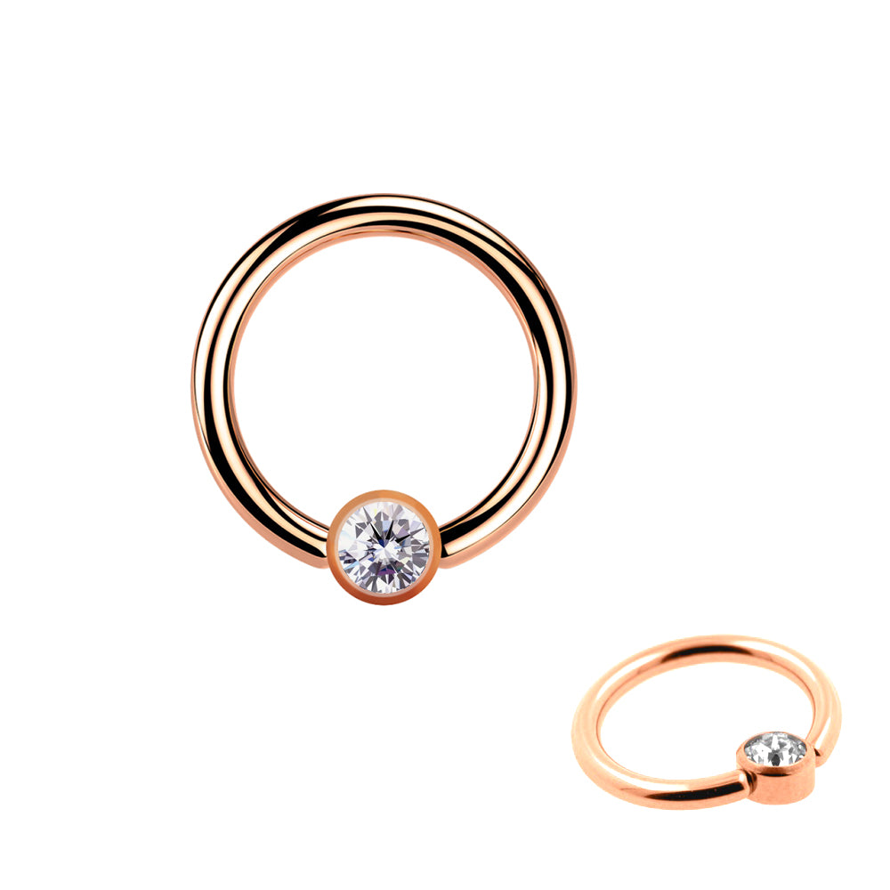 18K Rose Gold Steel BCR mit Kristall Flat Ball - Stärke 1.2mm Kugel 4mm