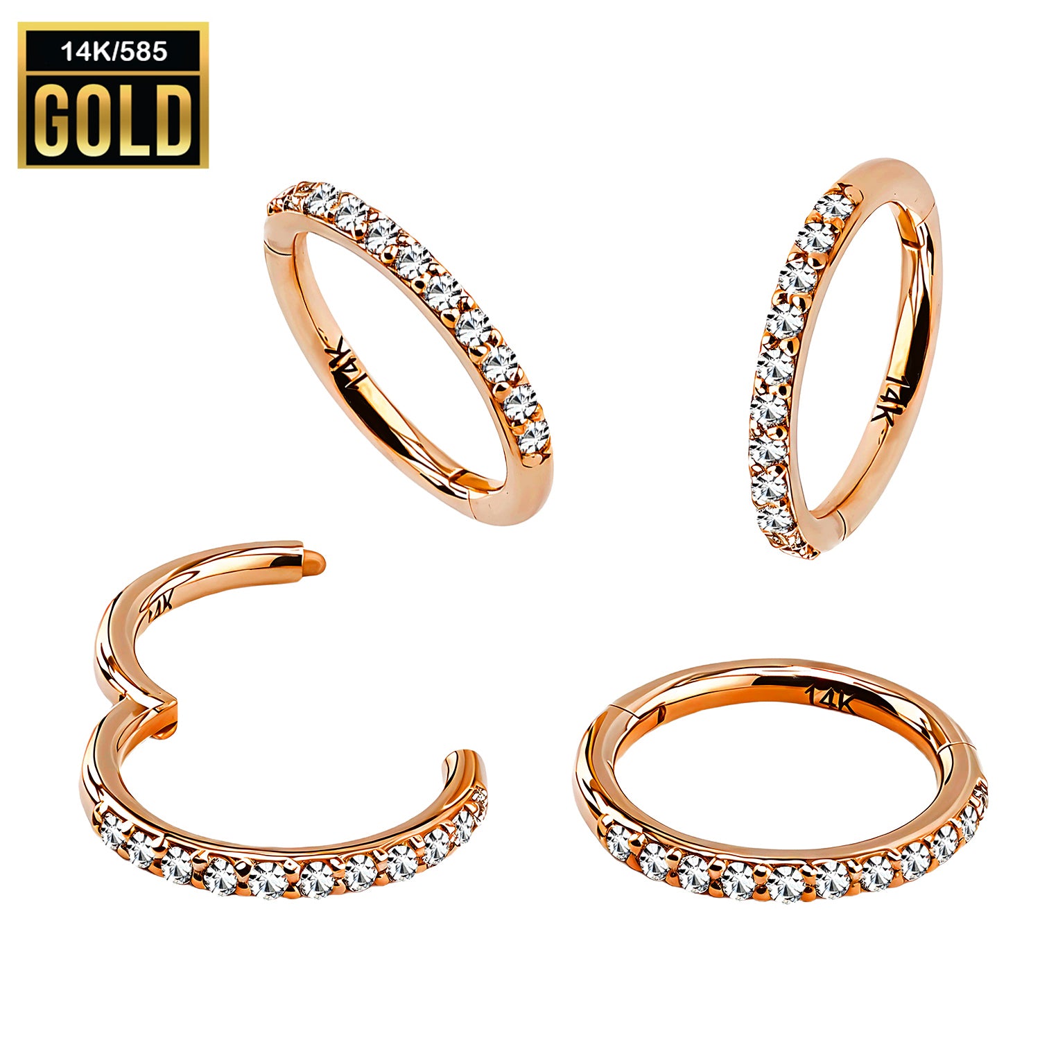 585er Echt-Rosegold (14K) Segmentring Clicker mit Cubic Zirkonia - Stärke 1.2mm