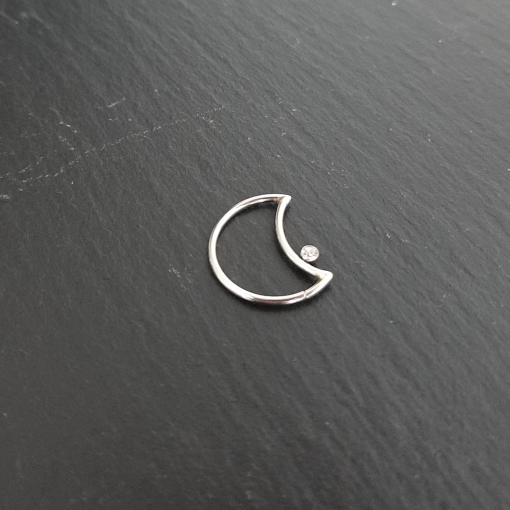 Steel 316L Continuos Ring in Mond Design - 18mm x 14mm - mit Kristall - Stärke 1.2mm