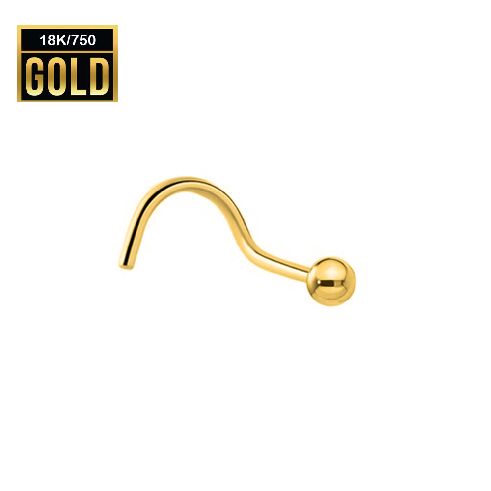 750er Echt-Gelbgold (18K) Nasenspirale mit Kugel - Stärke 0.6mm Länge 5mm