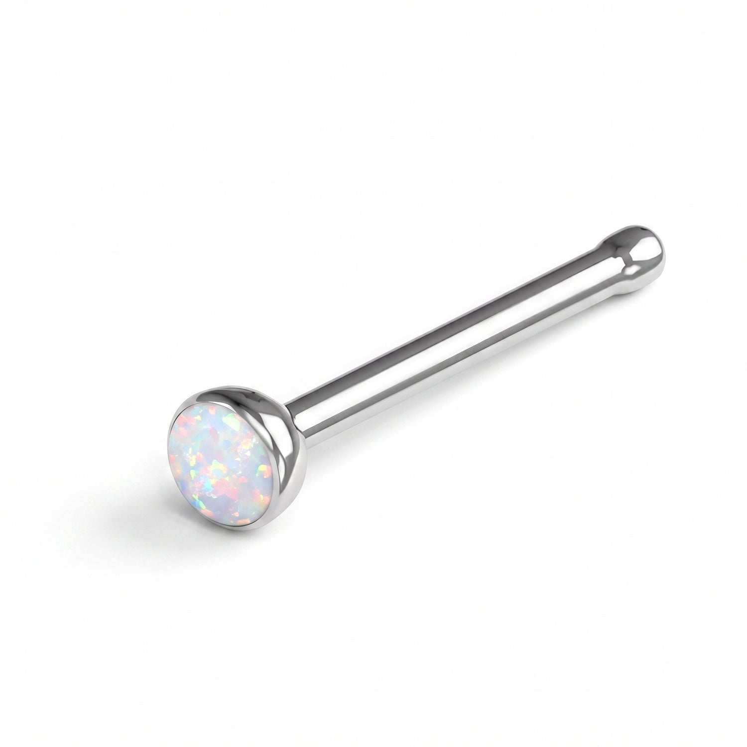 Steel 316L Nasenstecker mit 2.5mm Opal - Stärke 0.8mm Länge 6.5mm