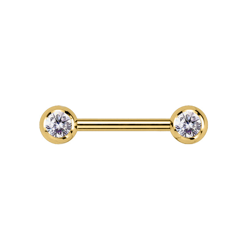 18K Gold Steel Barbell mit 5mm Kugeln und seitlichen Kristallen - Stärke 1.6mm